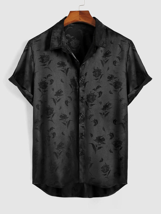 Mens Jacquard Silky Short Sleeve Shirt