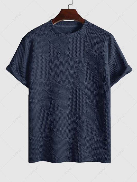 Geometric Textured Short Sleeves Basic T-shirt