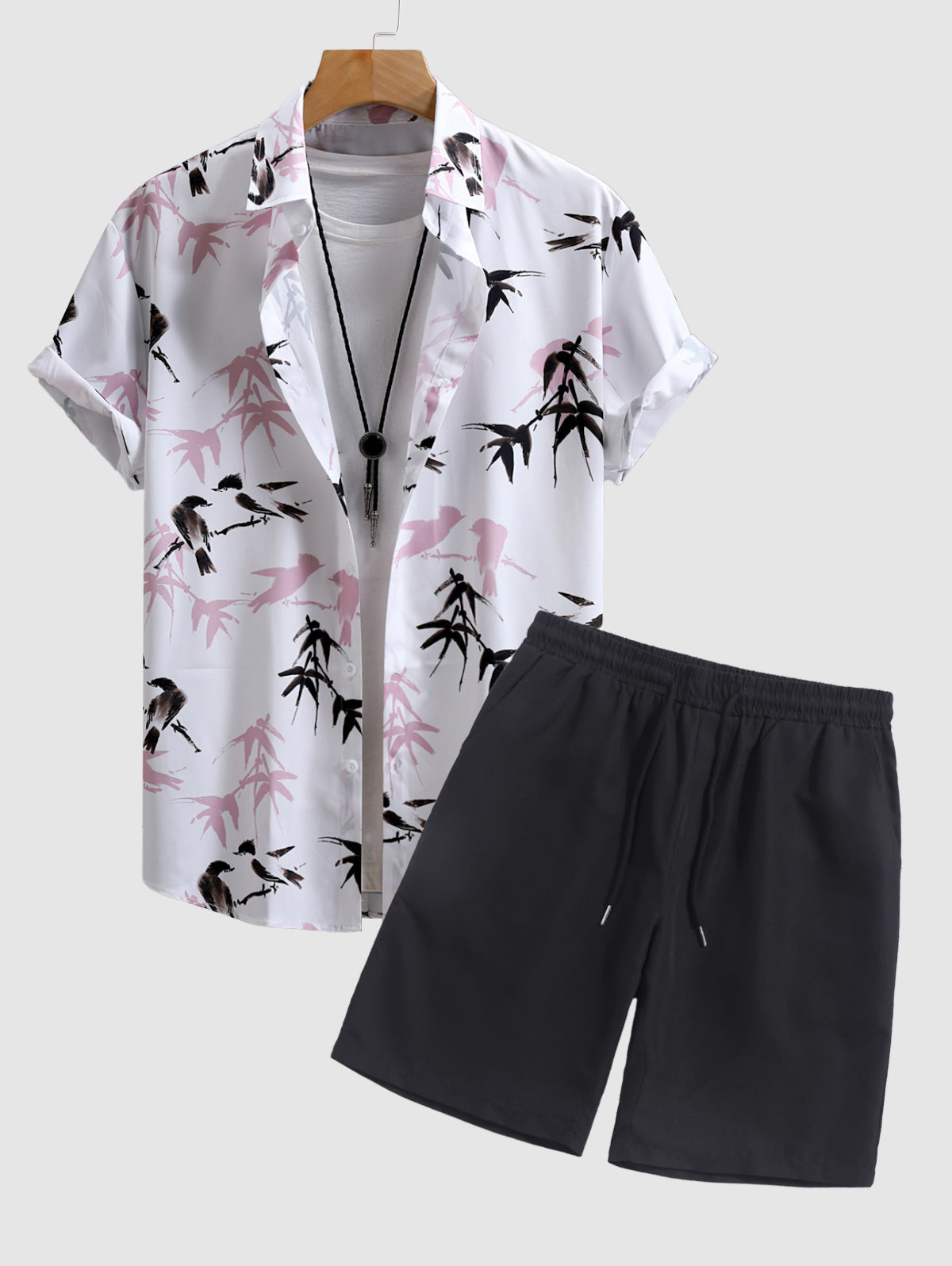 Gordon - Short Sleeves Shirt And Casual Drawstring Shorts Set