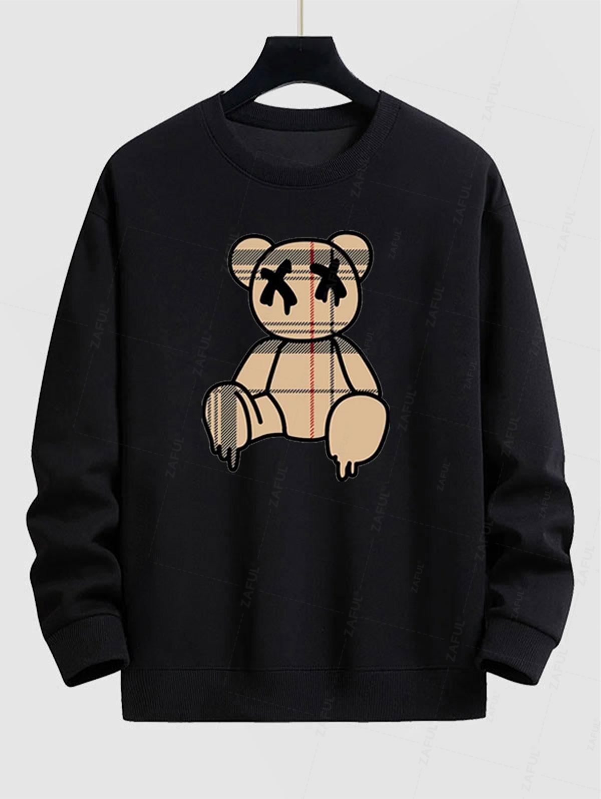 Benjamin- Bear Graphic Printed Crew Neck Pullover Sweatshirt