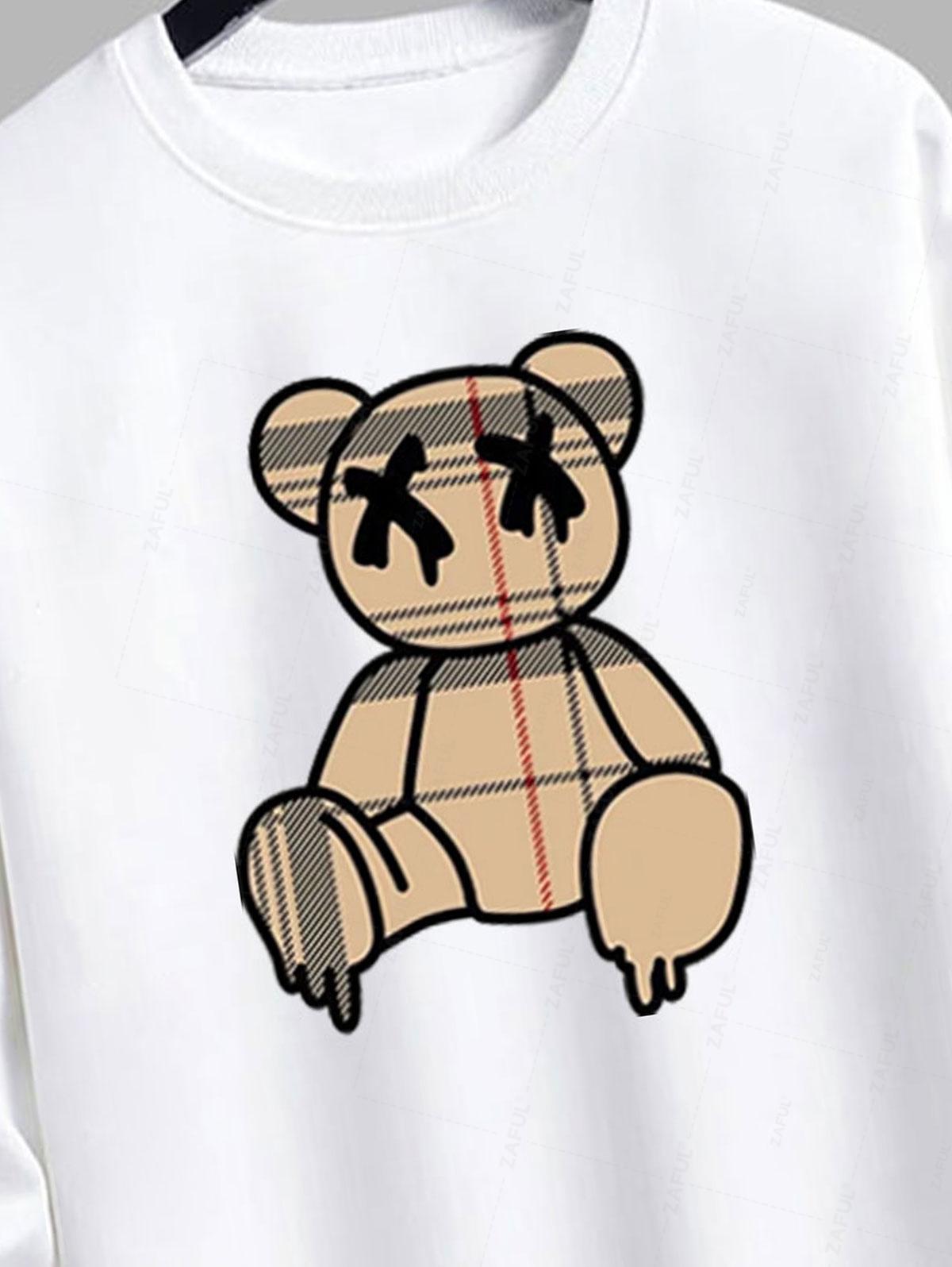 Benjamin- Bear Graphic Printed Crew Neck Pullover Sweatshirt