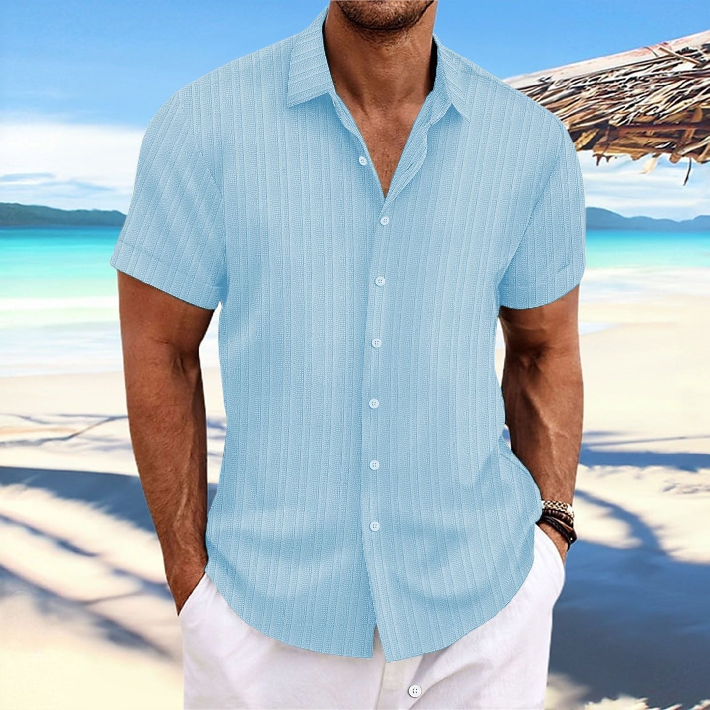 Alvaro - Striped cotton and linen shirt for men