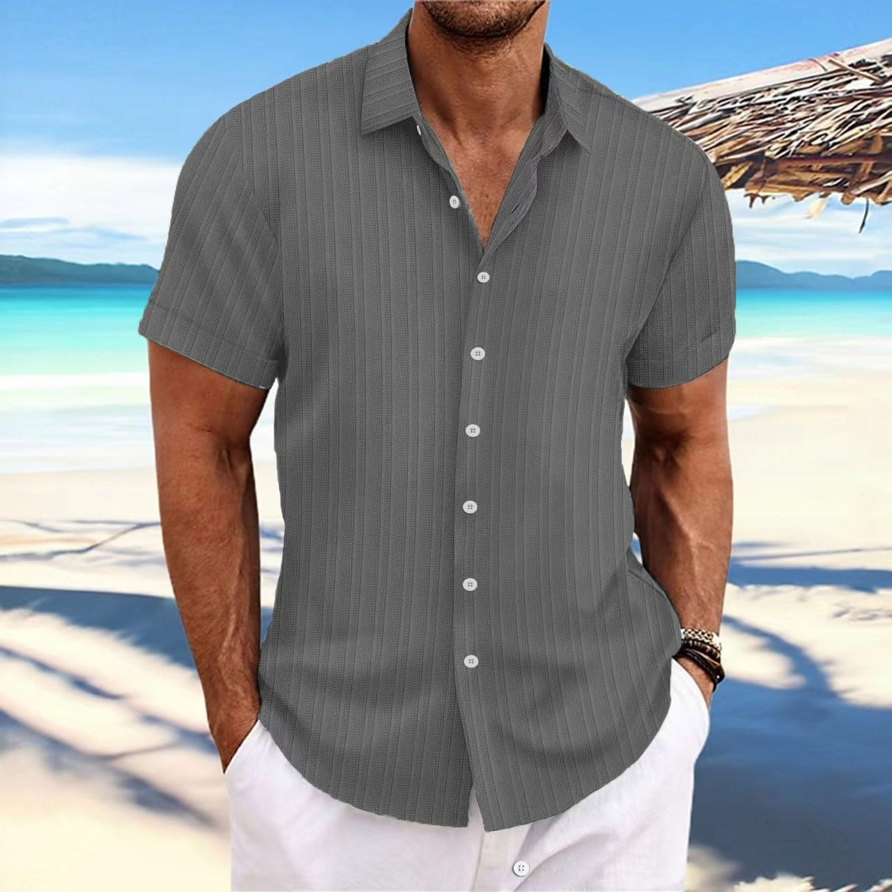 Alvaro - Striped cotton and linen shirt for men