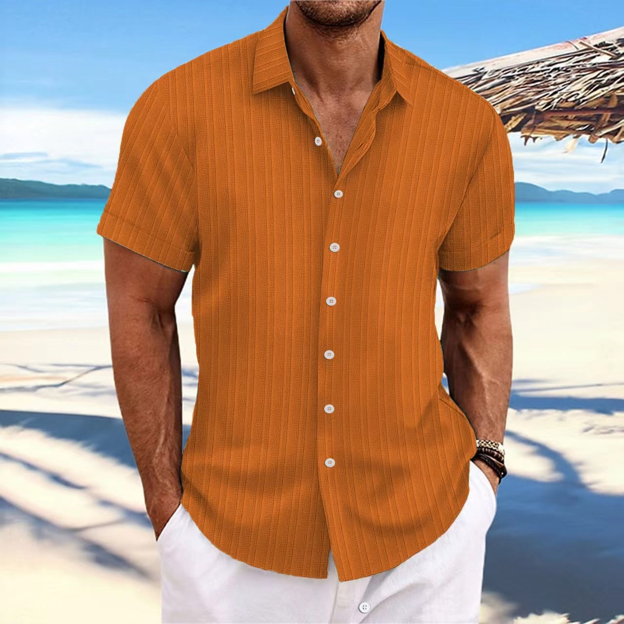 Alvaro - Striped cotton and linen shirt for men