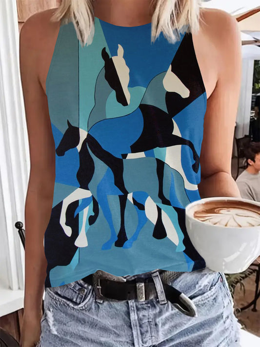 Women's Horse Art Print Casual Tank Top